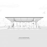 Section drawing of floating house by Natura Futura and Juan Carlos Bamba
