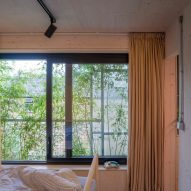 Bedroom with bamboo planting outside the window