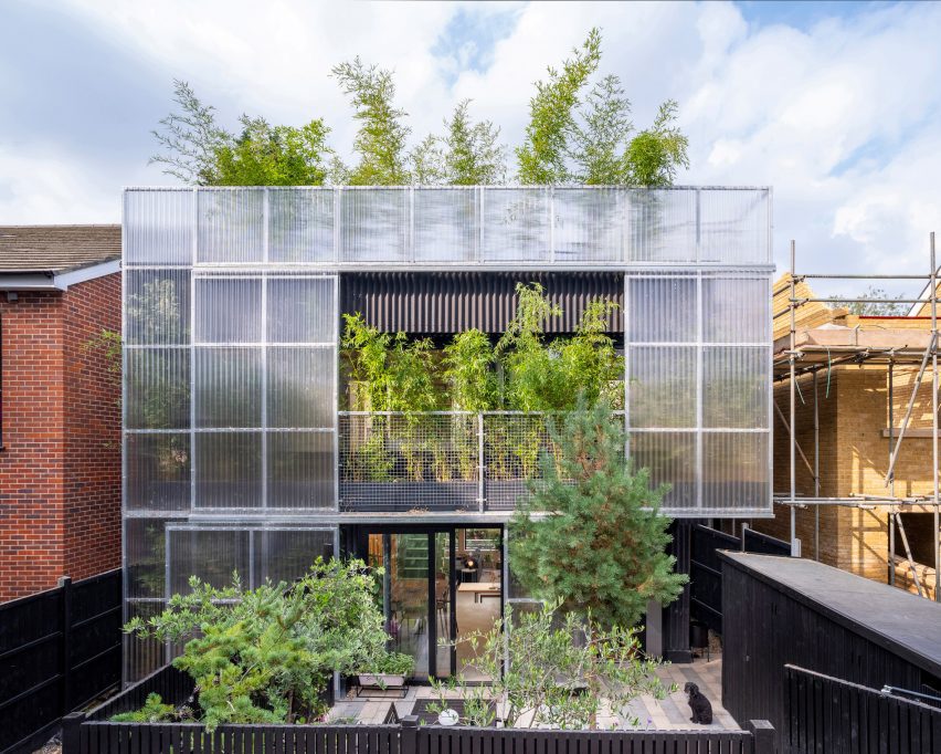 Polycarbonate and bamboo planted facade at Green House by Hayhurst and Co