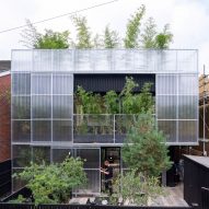 Polycarbonate and bamboo planted facade at Green House by Hayhurst and Co