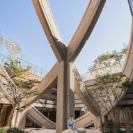 Roof frame structure at Azabudai Hills in Tokyo by Heatherwick Studio