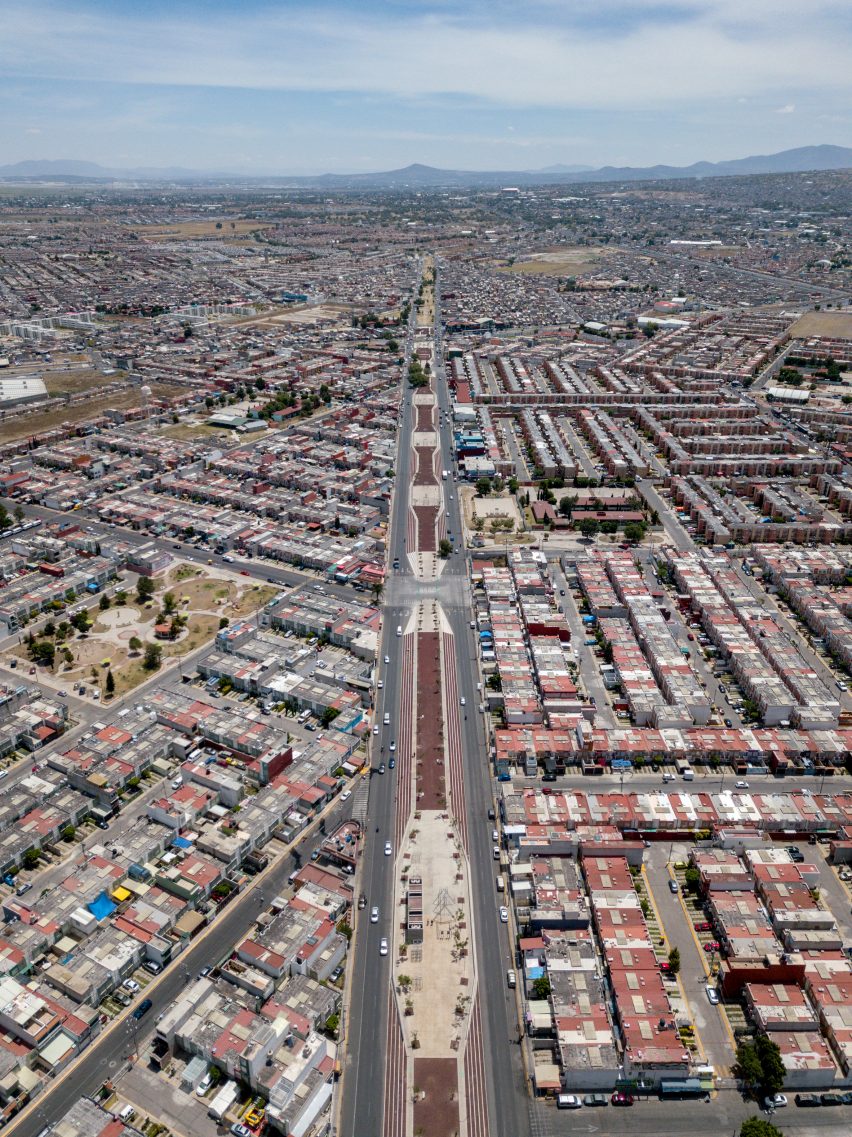 Aerial view of linear park in Mexico