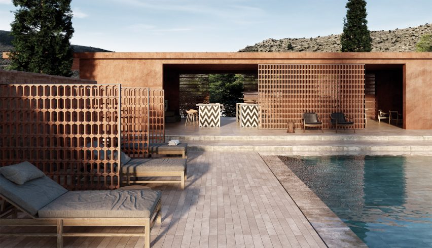 Poolside area with partitions made from Icon tiles