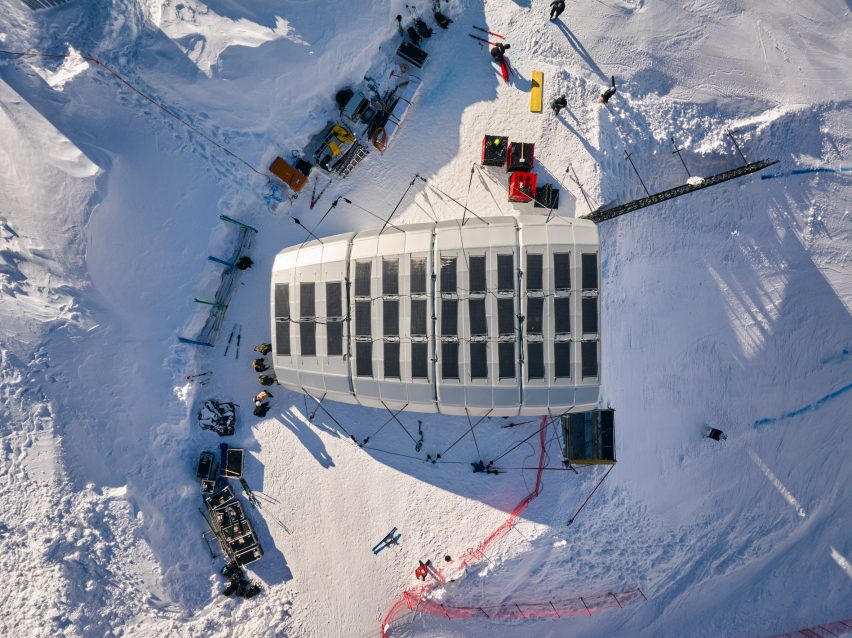 Aerial view of the Ski Start House by Ingenhoven Architects