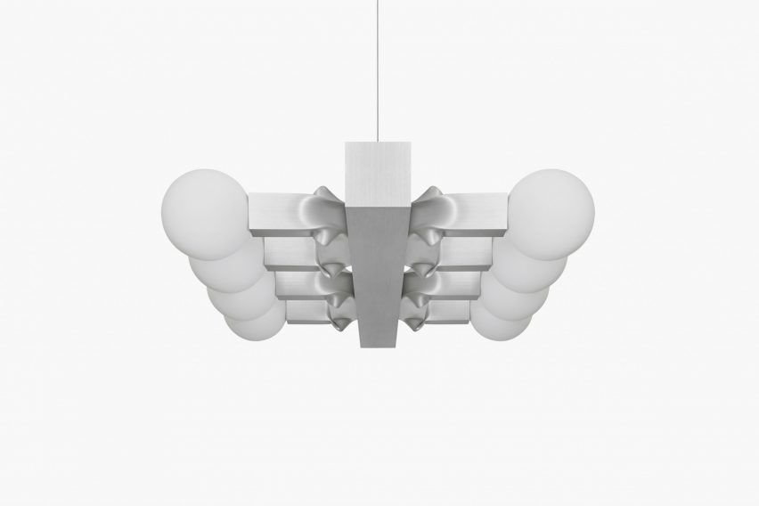Metal chandelier on white background
