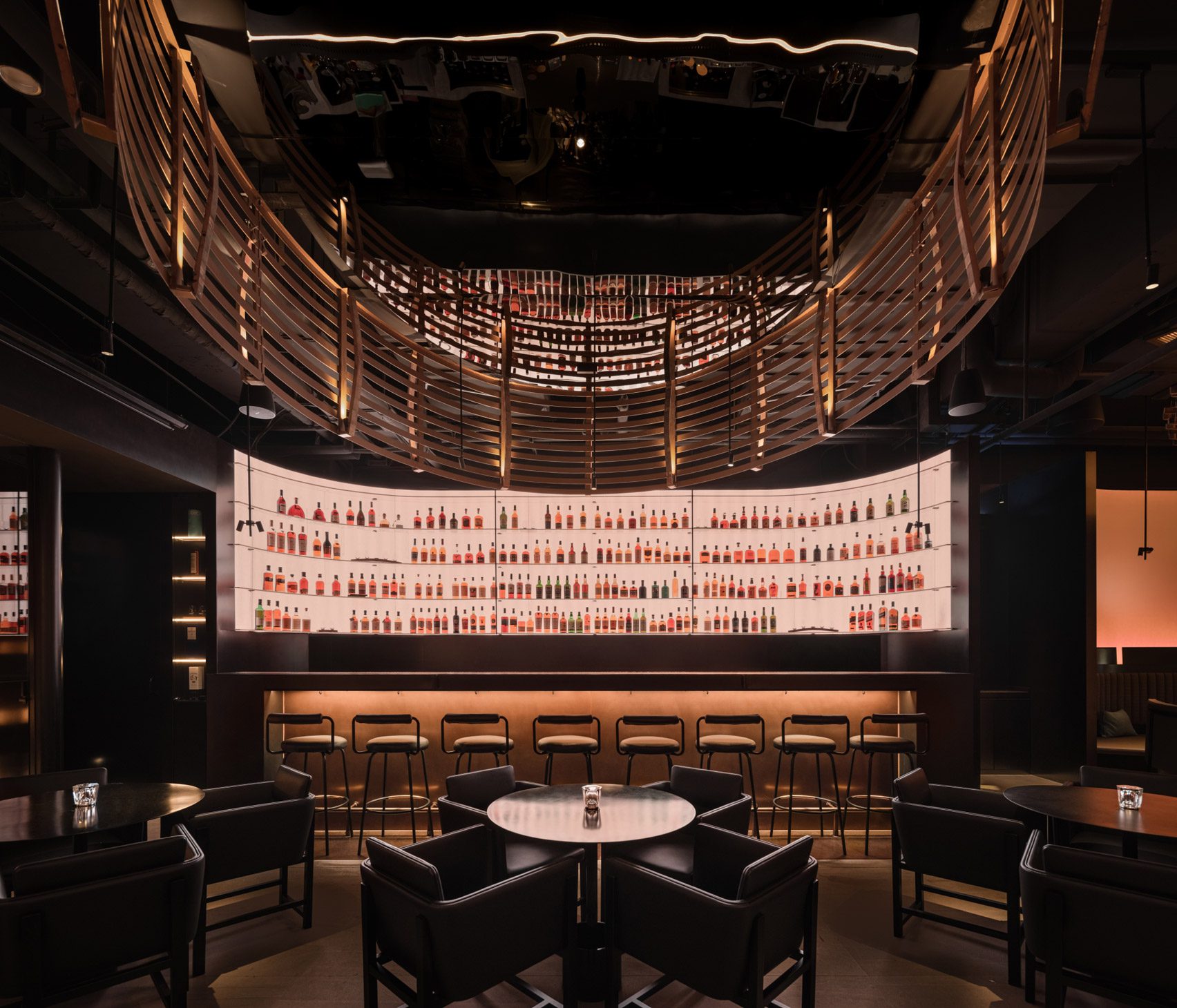 Interior of Lai Zhou Bar by RooMoo features offcuts from wooden whiskey barrels