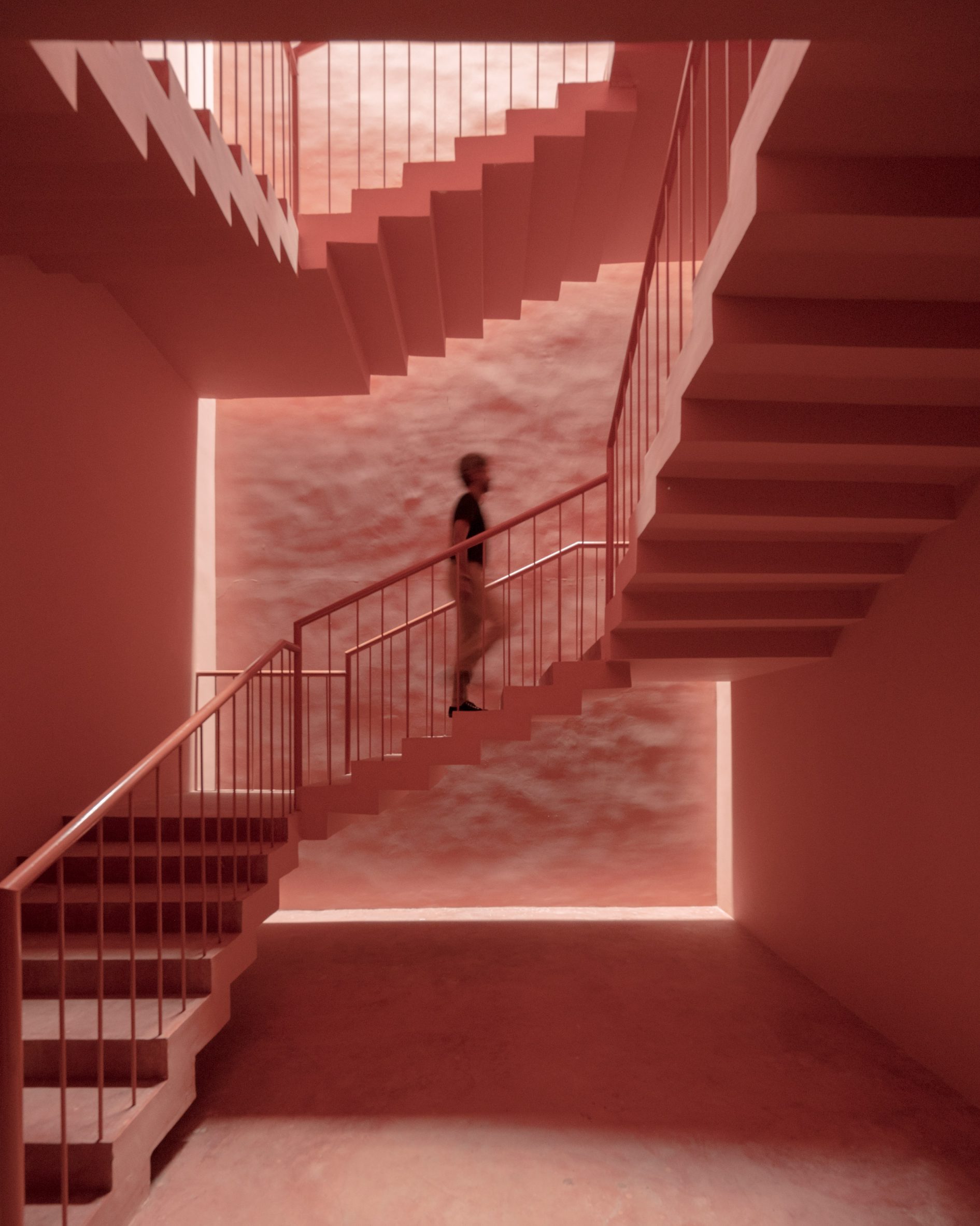 Interior stairwell at the Dr. Vishnuvardhan Memorial Complex in India