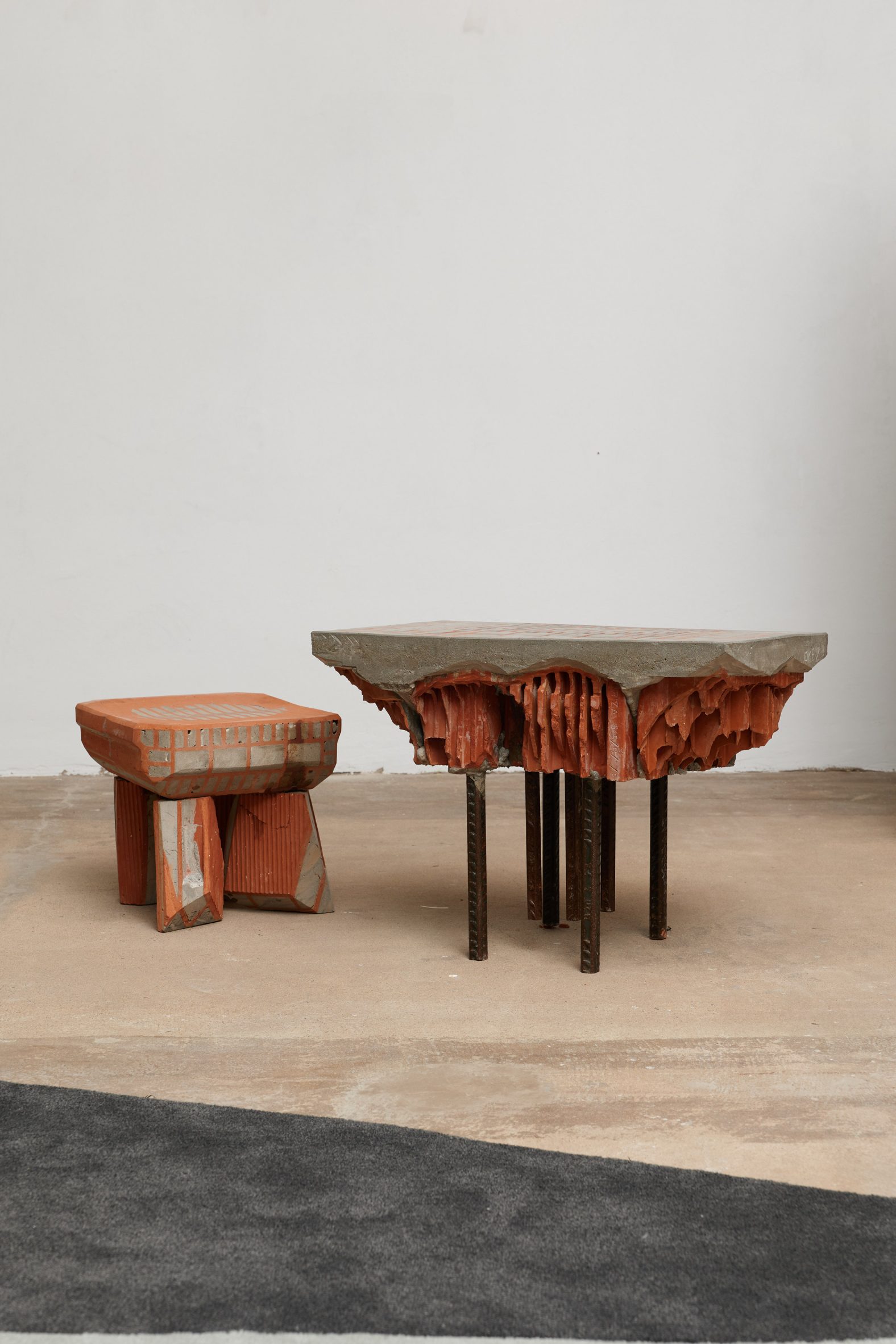 A concrete table and stool
