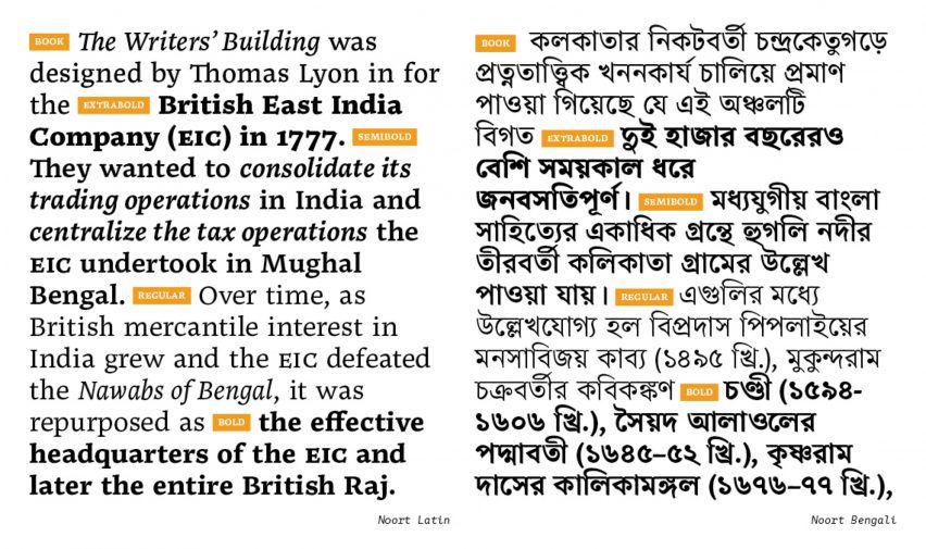 Graphic showing text in English and Bengali in different weights