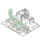 Isometric drawing of the garden at the Alzheimer's Village in France by NORD Architects
