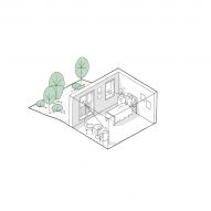 Isometric drawing of a private dwelling at the Alzheimer's Village in France by NORD Architects