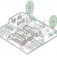 Isometric drawing of the vegetable garden at the Alzheimer's Village in France by NORD Architects