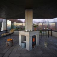 Concrete fireplace inside Rosa pavilion