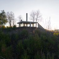 Rosa hilltop shelter is a is a Pezo von Ellrichshausen pavilion in Chilean landscape