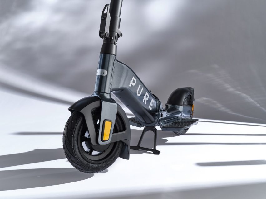 Close-up of wheel on Pure Advance Flex foldable electric scooter