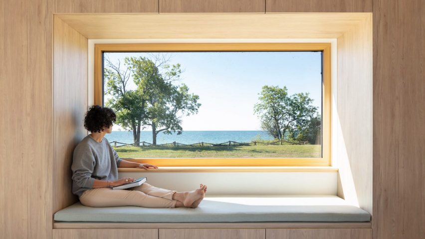 Wooden window seat with a view