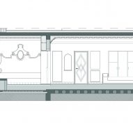 Architect's drawing: Section of the reception at Vermelho