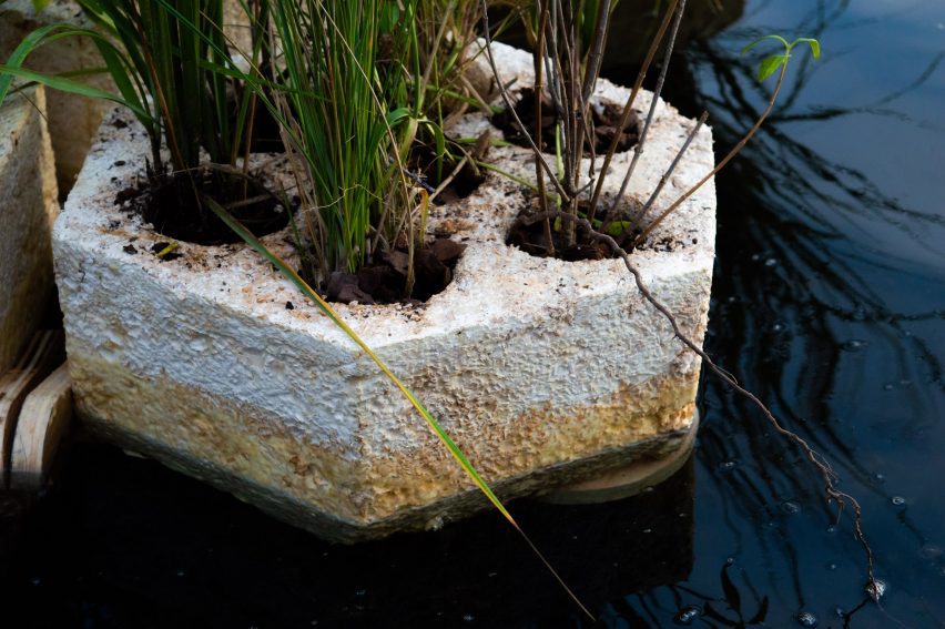Close up of floating planting bed