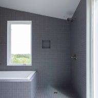 Gray tiles in bathroom