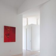 A red painting on a white walls