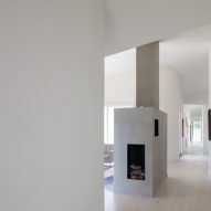 A concrete fireplace unit