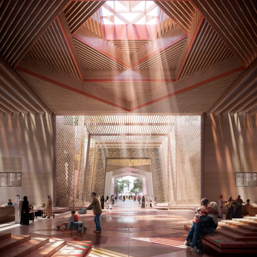 Interior visualisation of airport in Saudi Arabia by Foster + Partners