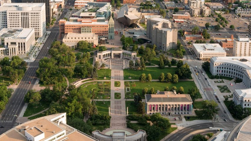 Aerial view of the civic centre in downtown Denver