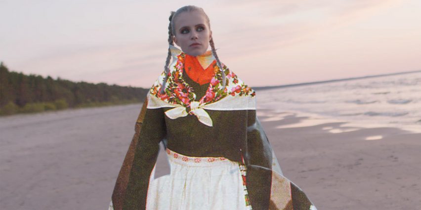 Threads of Influence digital dress featuring traditional Latvian folk outfit image