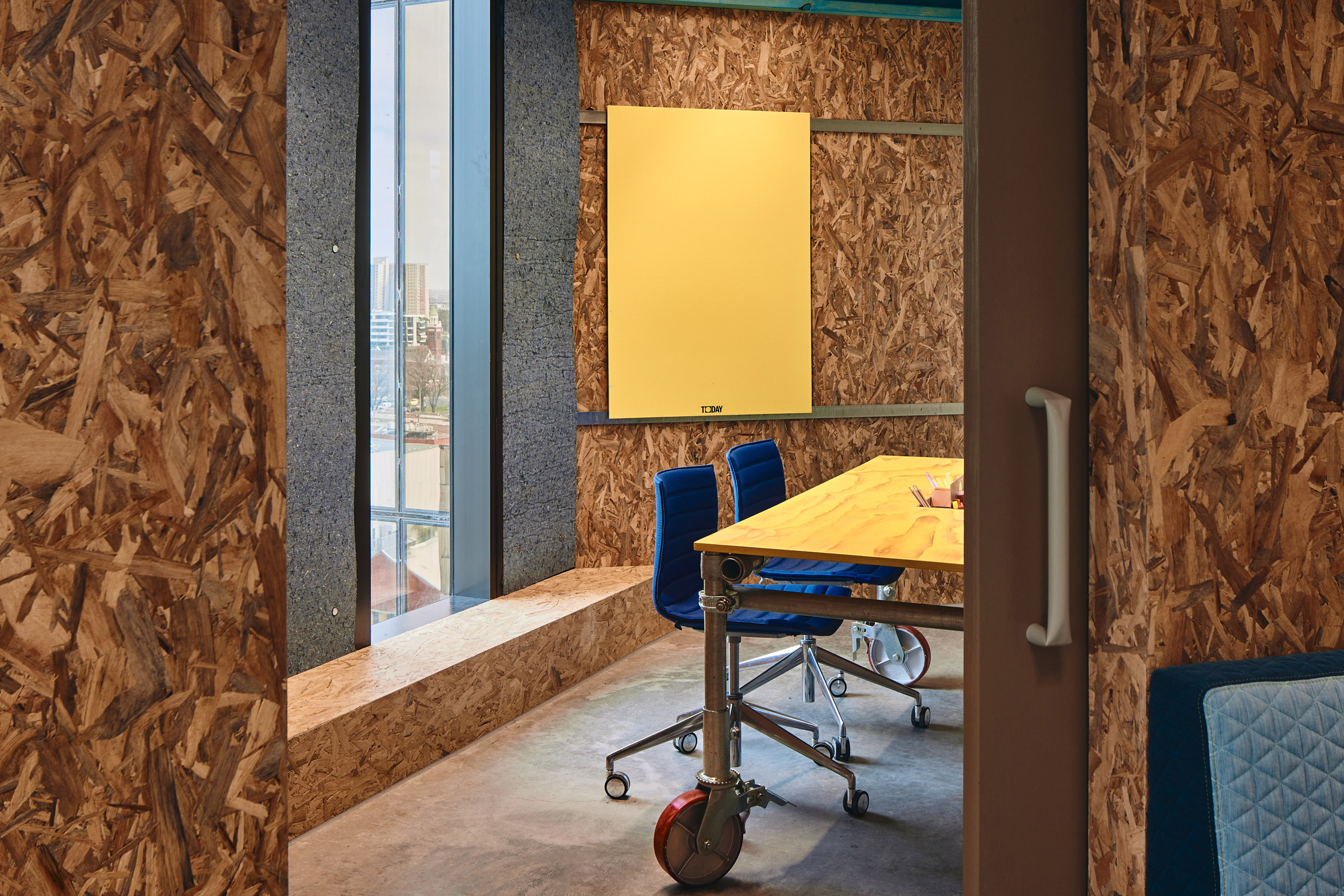 OSB wall surfaces in Today Design office by Studio Edwards