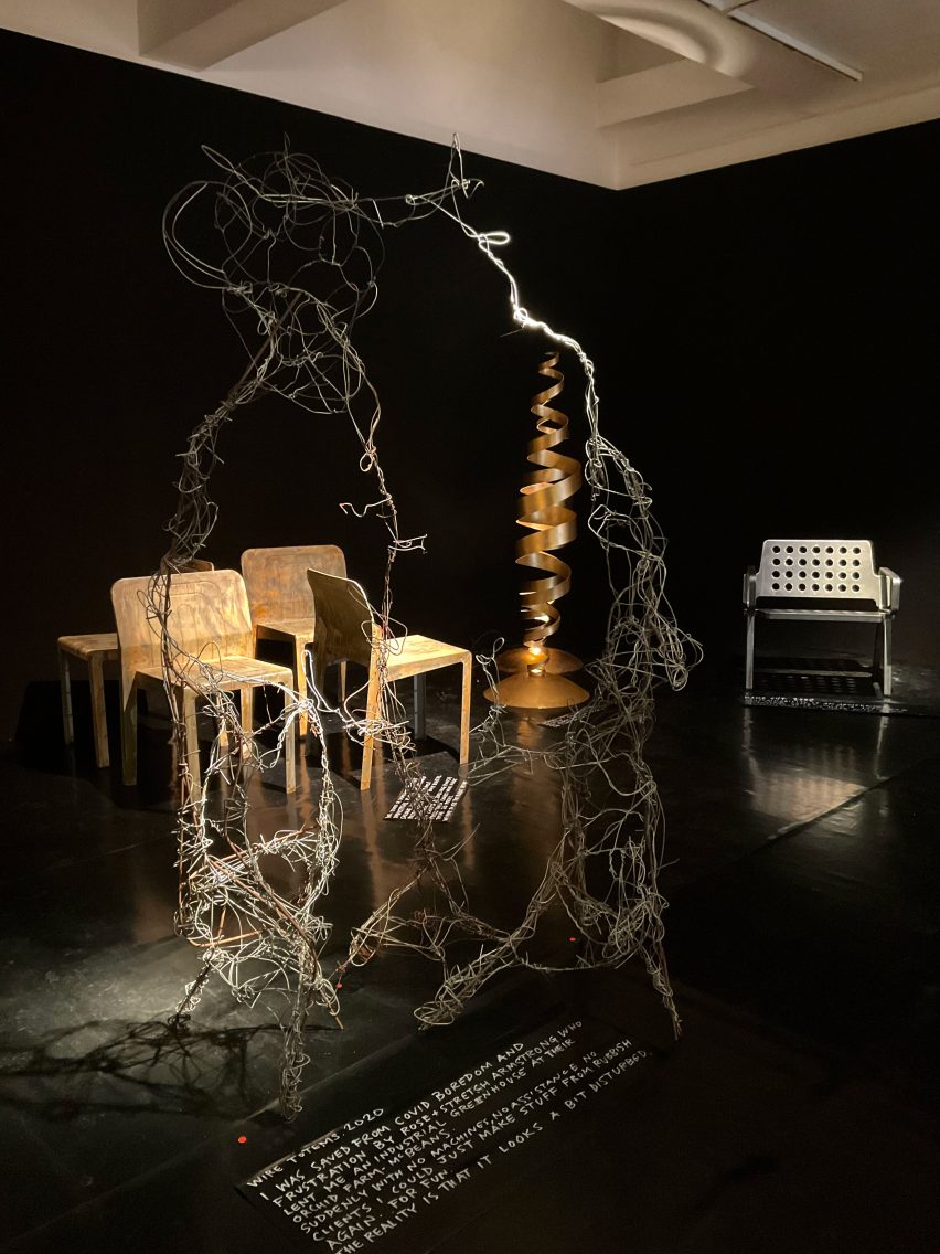 Chairs and sculpture at the Tom Dixon: Metalhead exhibition