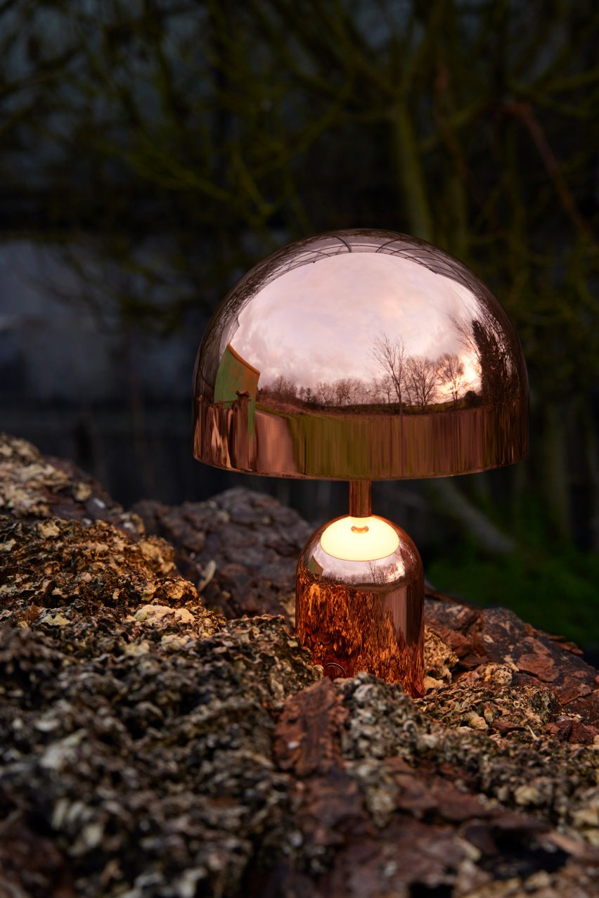 Bell Portable by Tom Dixon in copper finish located outdoors