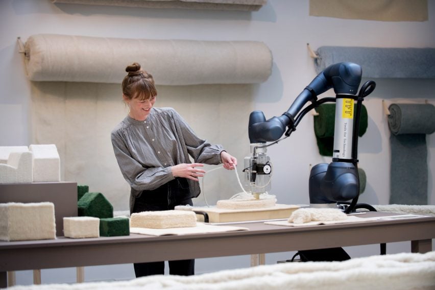 Christien Meindertsma has developed a robot that can 3D print wool, using a form of felting