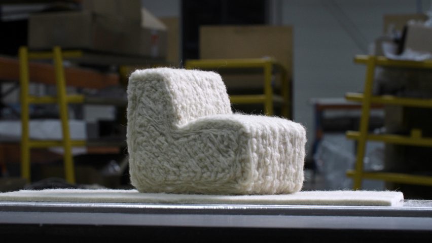 Model of 3D printed wool chair by Christien Meindertsma