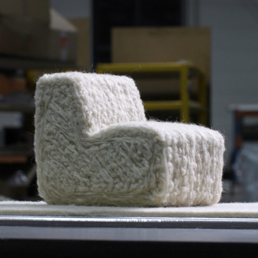 Model of 3D printed wool chair by Christien Meindertsma