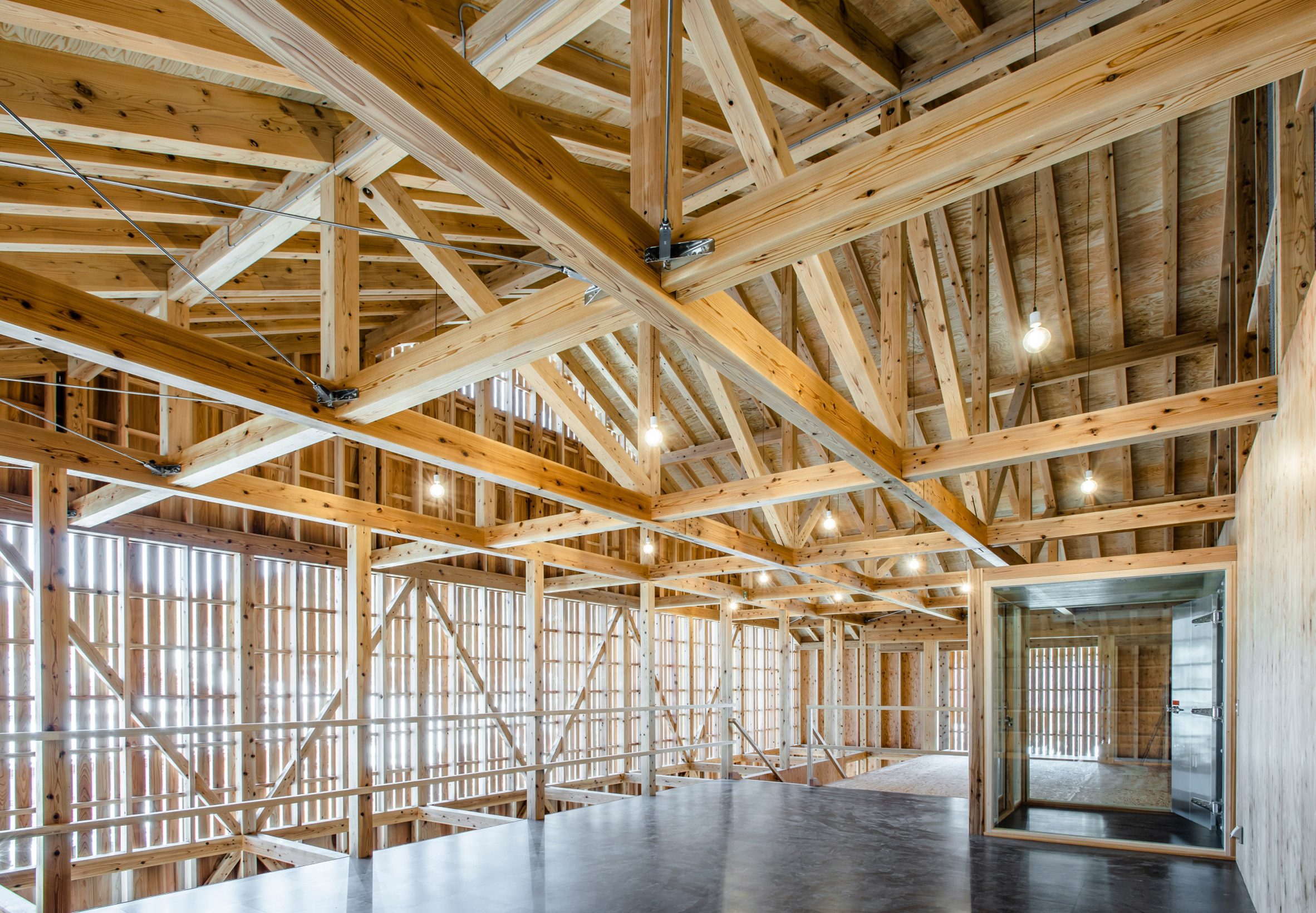 Break room inside warehouse by Kei Kaihoh Architects in Joetsu City, Niigata Prefecture