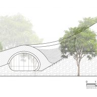 Elevation drawing of brick home in India by Blurring Boundaries