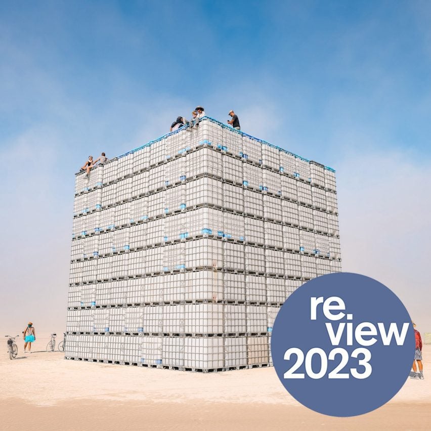Burning Man installation with 2023 review overlay