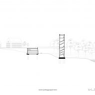 Section drawing of carpark topped with a public park by Mono Architekten