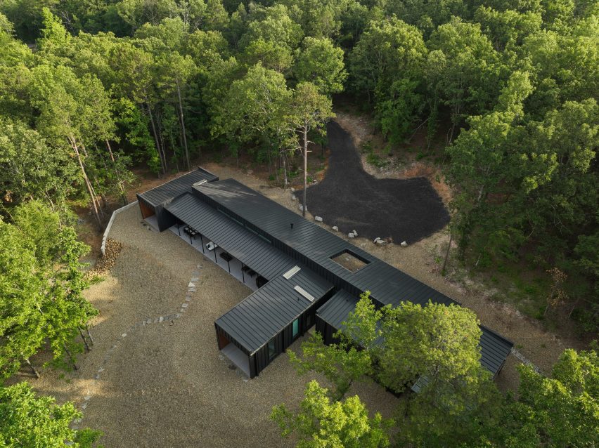 Aerial view of Oklahoma cabin by Far + Dang