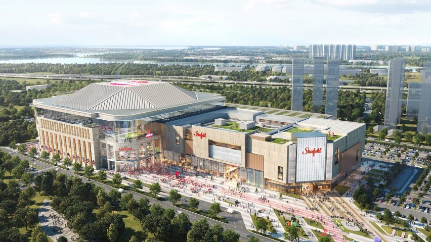 Exterior of the baseball stadium and mall in South Korea by DLA+