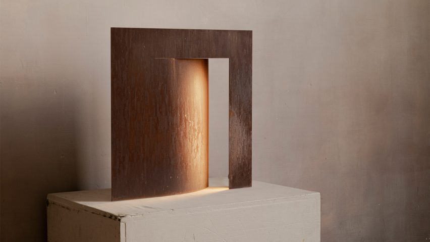 Manu BaÃ±Ã³ designs lamp using a sheet of oxidised steel