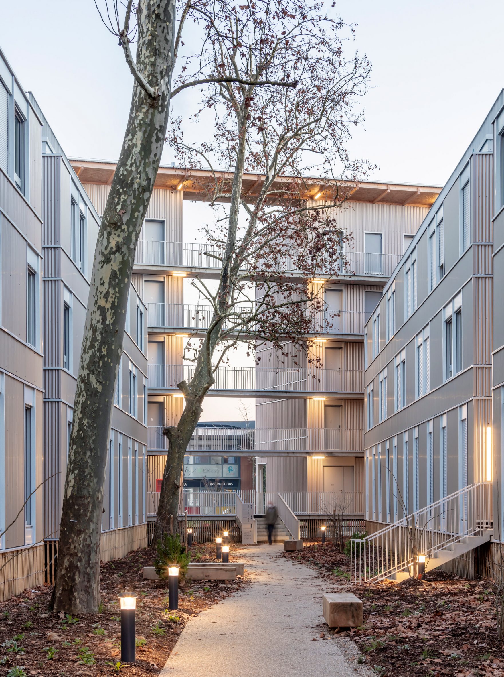 Courtyard view within student housing in France