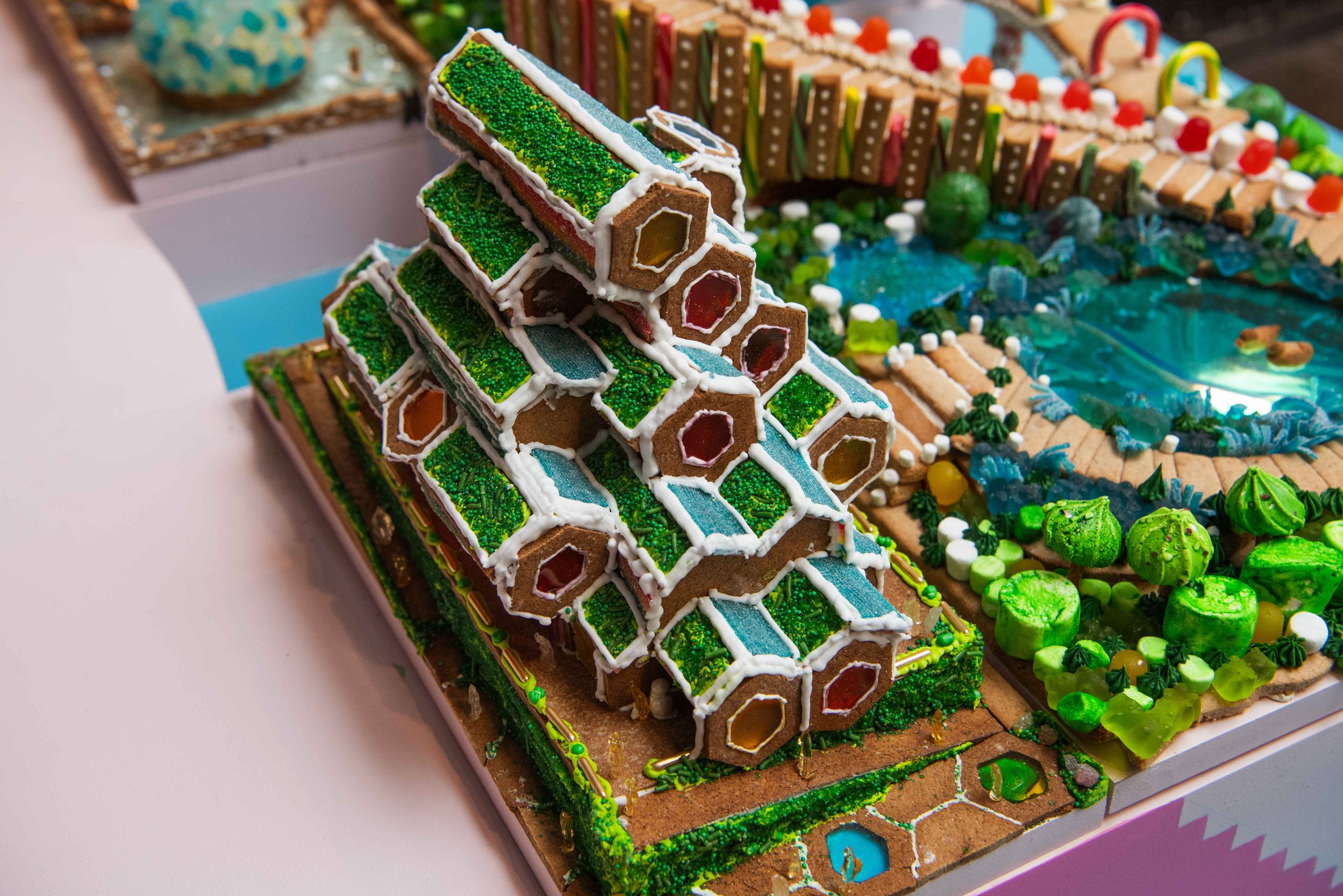 a honeycomb building made of gingerbread