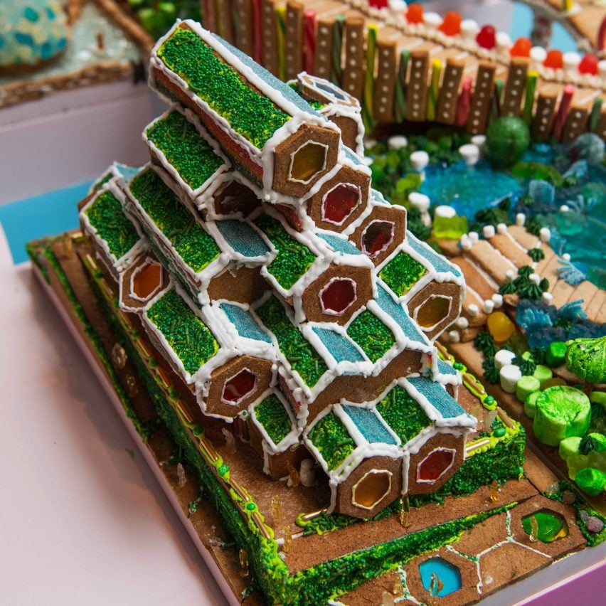 a honeycomb building made of gingerbread