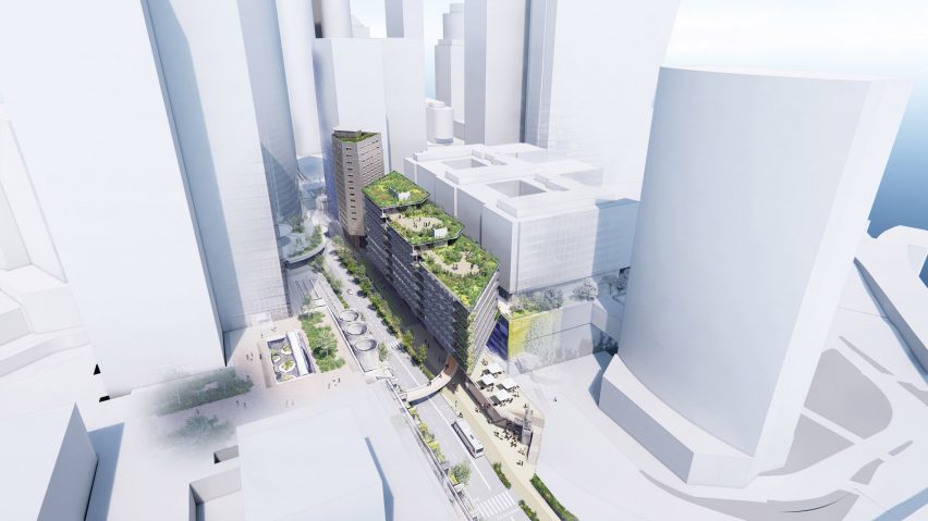 Concept development view of mixed use development in Paris business district by RSHP