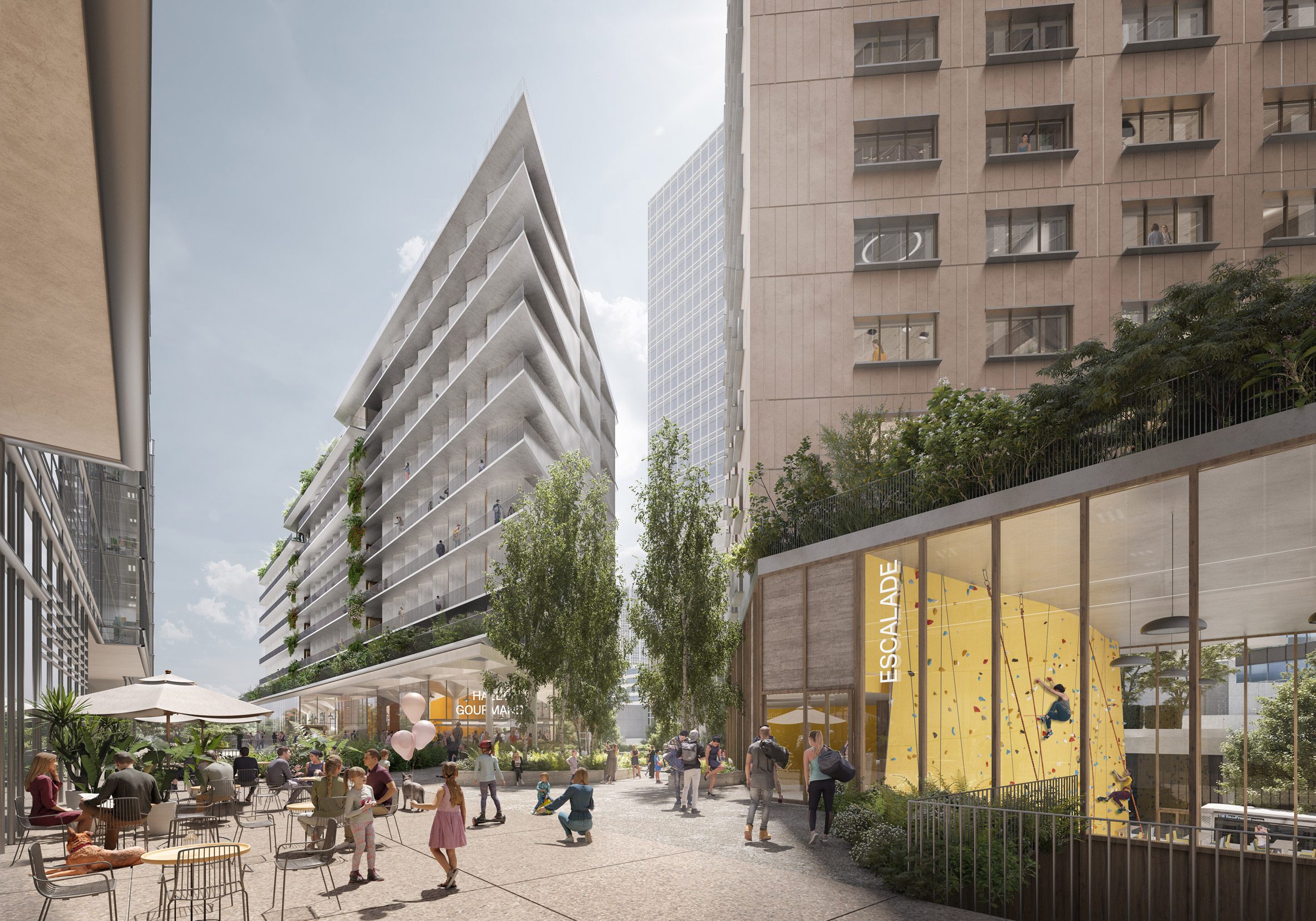 Ground floor and public space in the mixed use development in Paris business district by RSHP