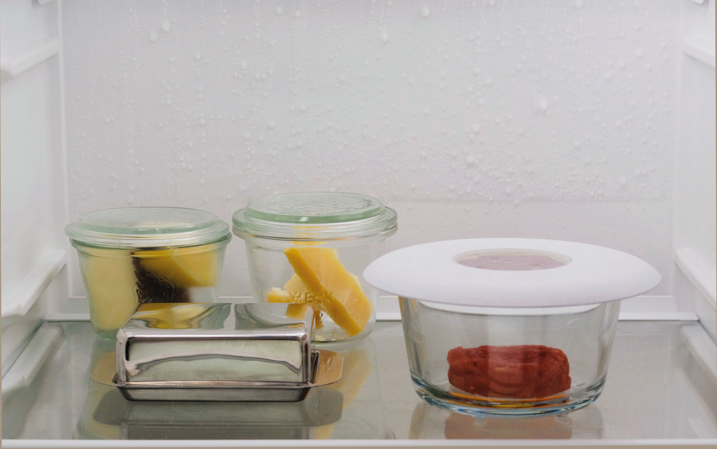 food containers in a fridge