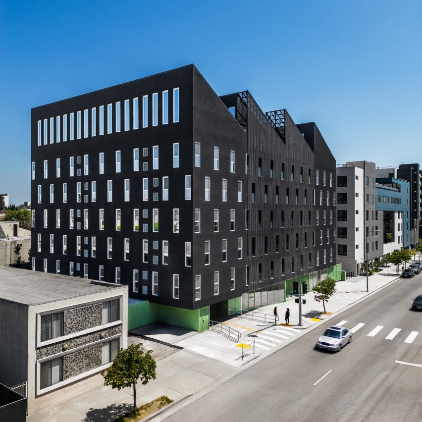 Black sawtooth apartment building in LA