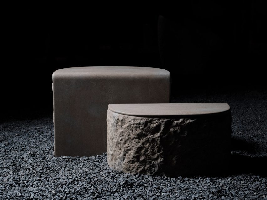 Beige side tables made from stone