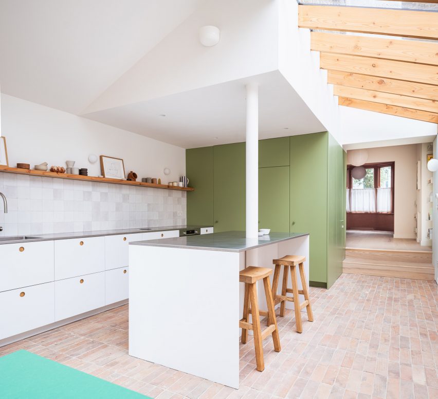 Open-plan kitchen of Camberwell Cork House by Delve Architects